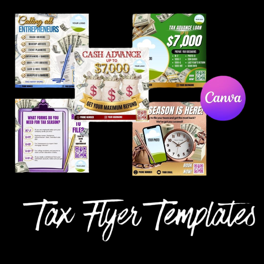 TAX PREP FLYER TEMPLATES – Fully Editable in Canva (Multicolors)