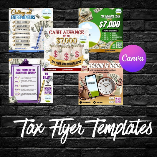 TAX PREP FLYER TEMPLATES – Fully Editable in Canva (Multicolors)